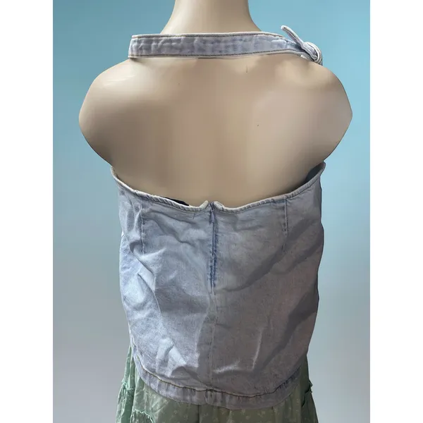 WeWoreWhat Medium Denim Halter Crop Top Buckle Closure Sleeveless - Image 2