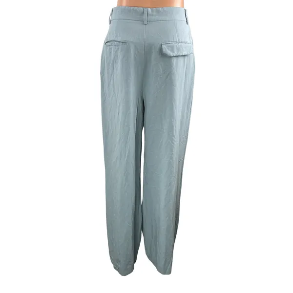 Zara Women's Blue Linen High Waisted Pleated Wide Leg Trousers Pants Size M - Image 3
