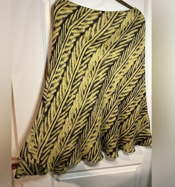 Vintage Lauren Ralph Lauren Khaki Black Batik Tropical Palm Leaf Print Skirt - Image 4