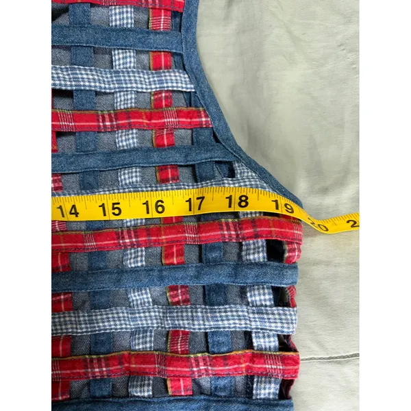 Koret City Blues‎ Vintage Woven Denim Vest Plaid Gingham Lattice Button Front L - Image 4
