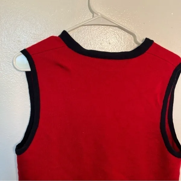 Vintage Talbots Women's Size Medium Sweater Vest Red Navy Blue Pockets 100% Wool - Image 8