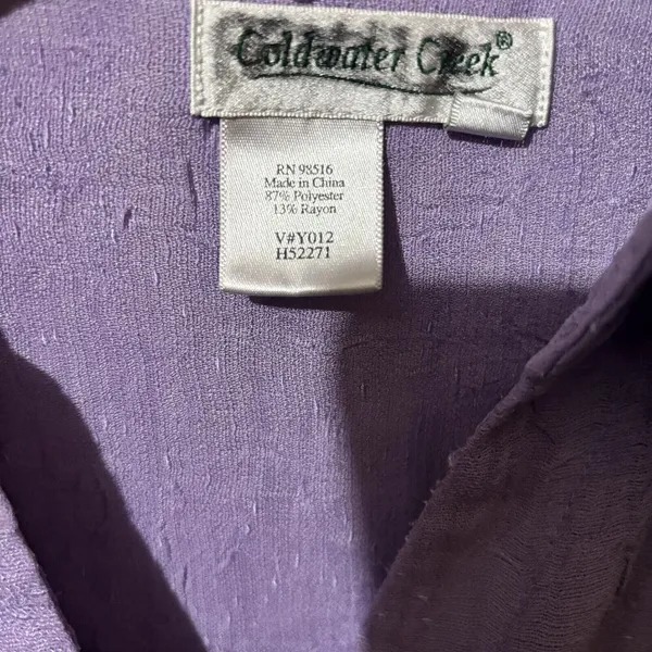 Coldwater Creek Top Womens Medium Purple Crinkle Button Up Collared Blouse - Image 6