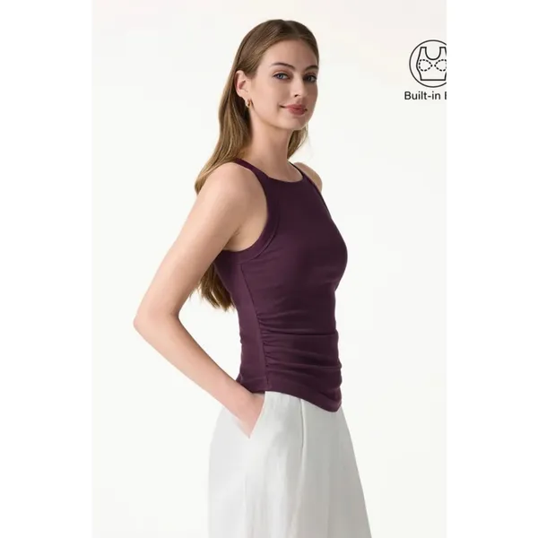 OGL Deep Fig Purple Square Neck Tank Top Size M Built-In Bra New NWT - Image 5