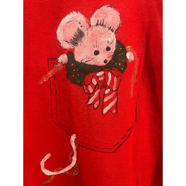 Vintage long sleeve T-shirt screen, stars, best‎ USA, Christmas mouse Medium red - Image 3