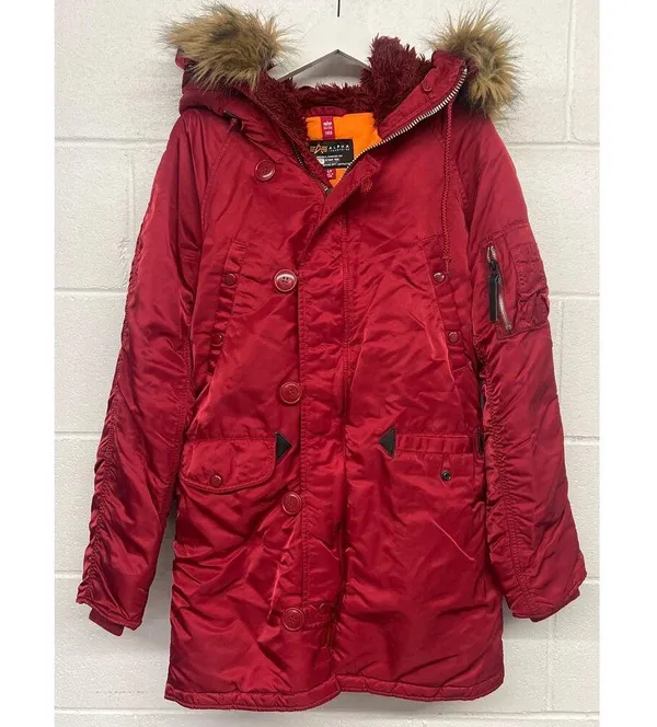 Alpha industries Sz Small Red Faux Fur Hood N-3B Waterproof Winter Parka jacket - Image 5