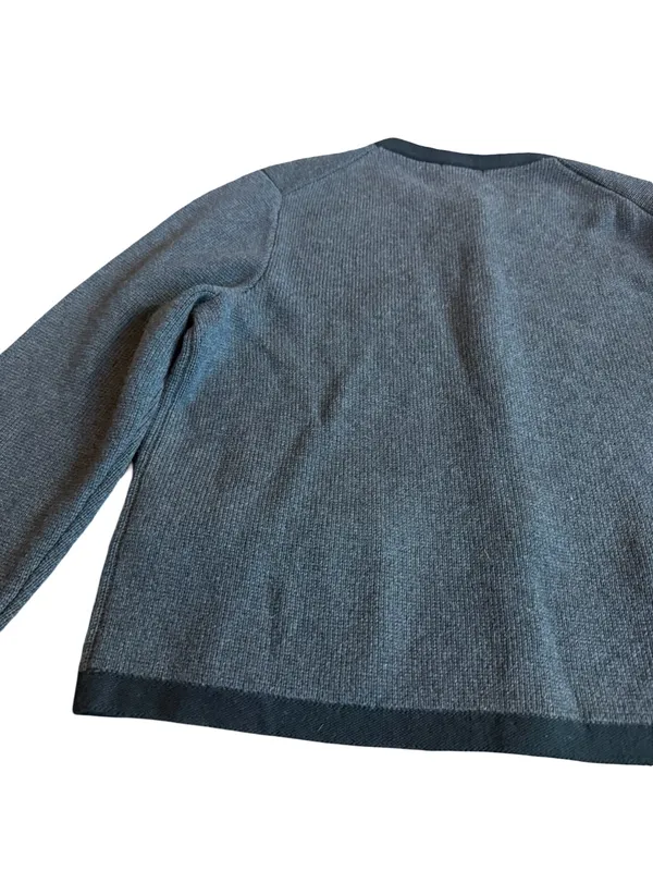 Quince Charcoal Black Colorblock Cardigan Sweater Collarless Cardi Large Women's - Image 10