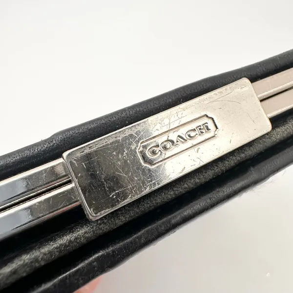Coach Vintage Y2K Bifold Wallet Black Leather Contrast White Stitching Silver - Image 5