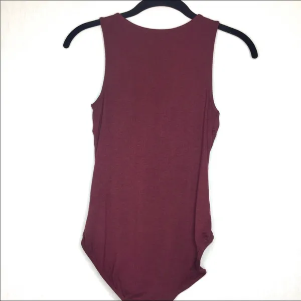 Solemio Maroon Lace Up Snap Bottom Bodysuit Size Small - Image 7