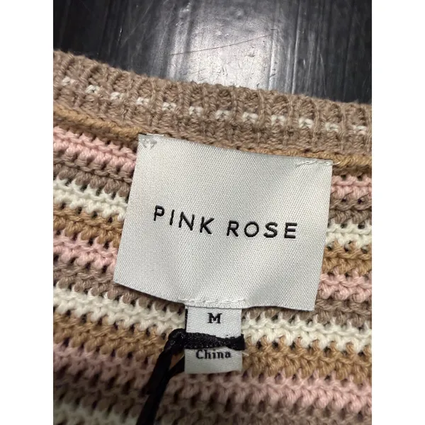 Pink Rose Oat Stripe Cropped Knit Sweater Square‎ Neck PF4S26893DG NWT Medium - Image 4