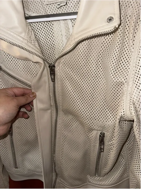 BLANKNYC Perforated Faux Leather Moto Jacket Cream Off White Biker Zip Medium - Image 5