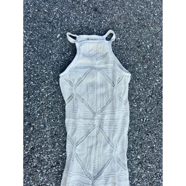 Versona Womens XS Ivory Crochet Knit Halter Midi Dress Sleeveless Cream - Image 2