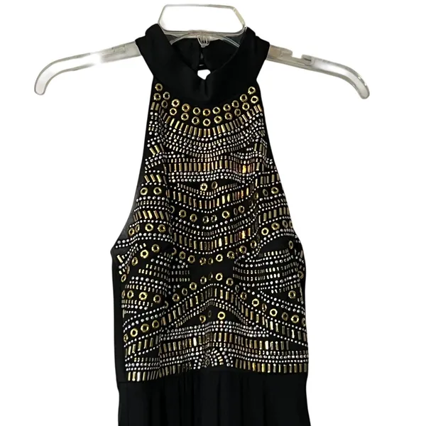 B. Darlin Maxi Dress Womens 6 Black Halter Beaded Chiffon Prom Formal Gown - Image 3