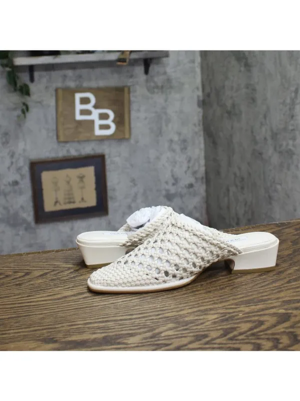 NWT Steve Madden Woven Open Back Block Heel Mules DESS04S1 Bone Off White 5.5M - Image 7
