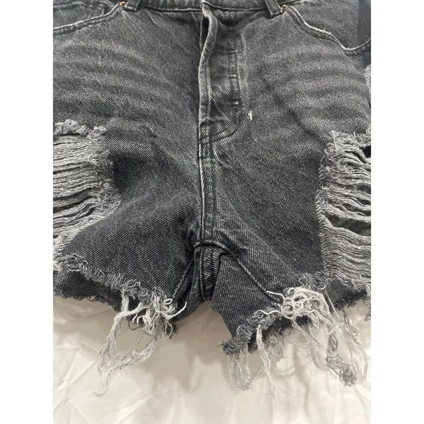 Pac Sun High Rise Icon Short Hyper Distressed Shorts 26 Button Fly Black Vintage - Image 5