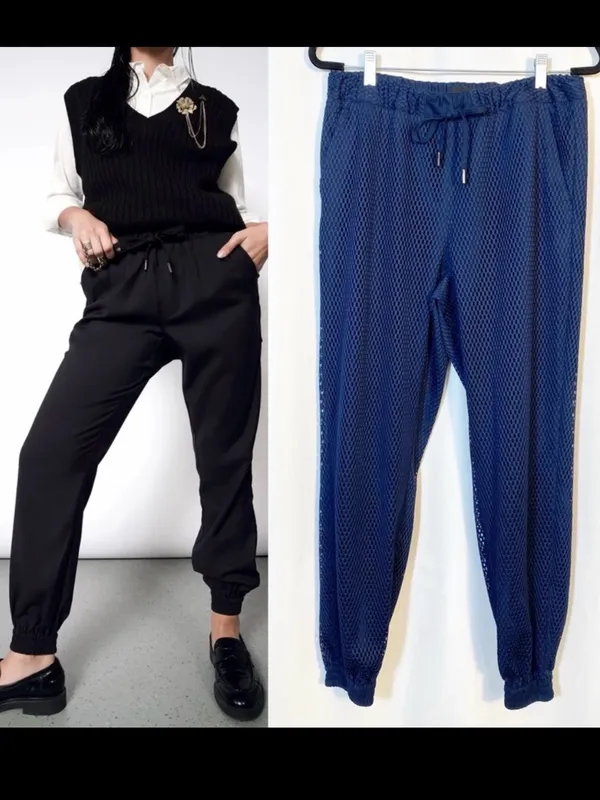 Wildfang The Empower Mesh Drawstring Pants Joggers Navy Blue - Image 2