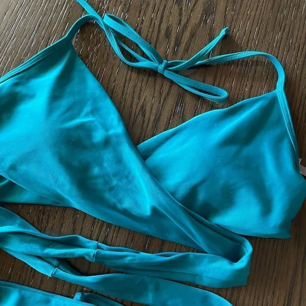 Aerie Teal Lime Green Tie Back Bikini Set, M - Image 2