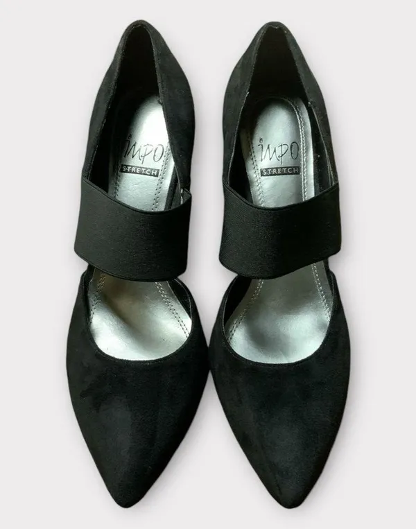 Women’s Impo Stretch Black Suede Kitten Heel Shoes Size 8 Pointed Toe - Image 3