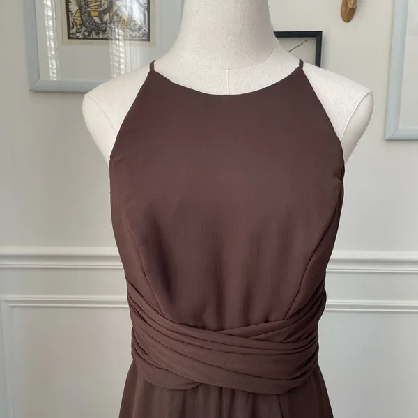 Wtoo Chocolate Brown Formal Gown Bridesmaid Dress Open Back Halter 6 - Image 3