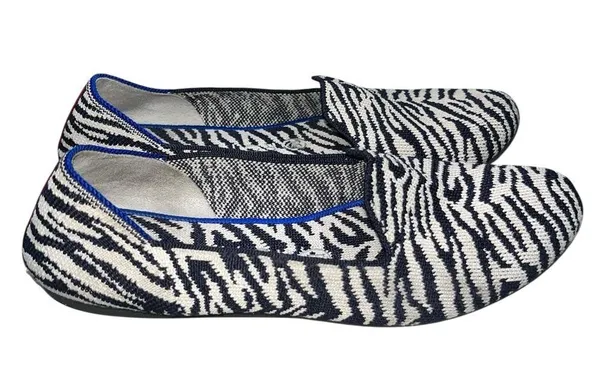 Rothy's The Almond Loafer Zebra Print Navy Blue & White Loafers Flats Shoes 8 - Image 5