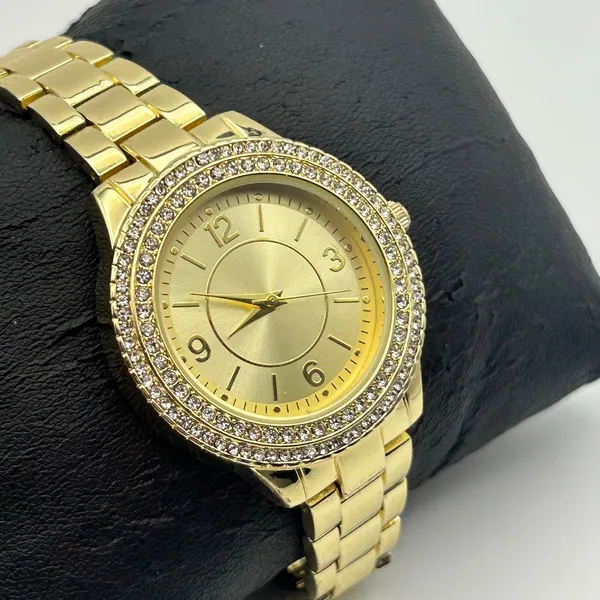 Women’s Gold-tone Crystal Accented Bezel Fashion Watch Working New Battery - Image 3