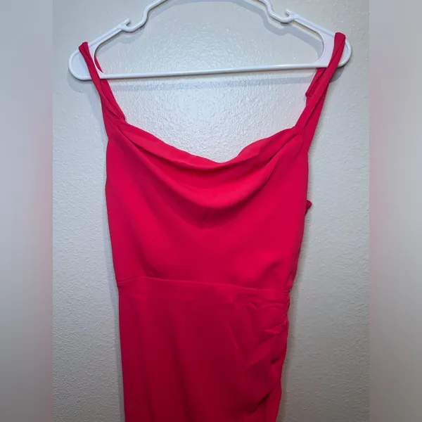 Amanda Uprichard Pink Cowl Neck Ruched‎ Asymmetrical Hem Dress Size S - Image 4