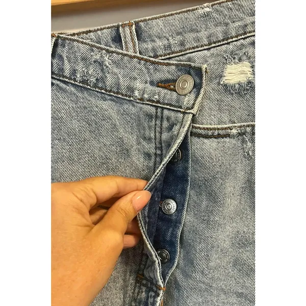 Free People Parker Wrap Distressed Denim Mini Skirt Blue Light Wash sz. 25 - Image 5