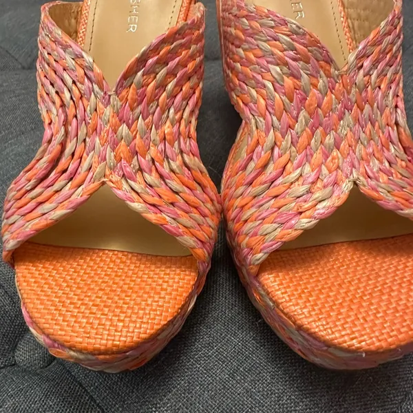 Marc Fisher Pink and Orange Woven Espadrille Wedge - Image 4