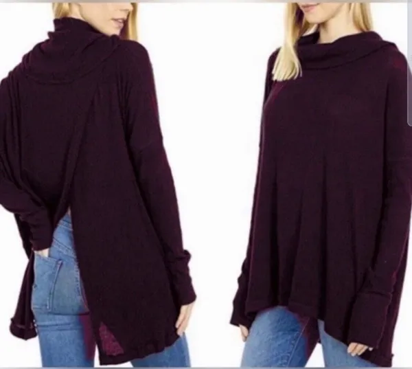 Free People Small Thermal Top Juicy Cowl Neck Split Back Long Sleeve Date Night - Image 2