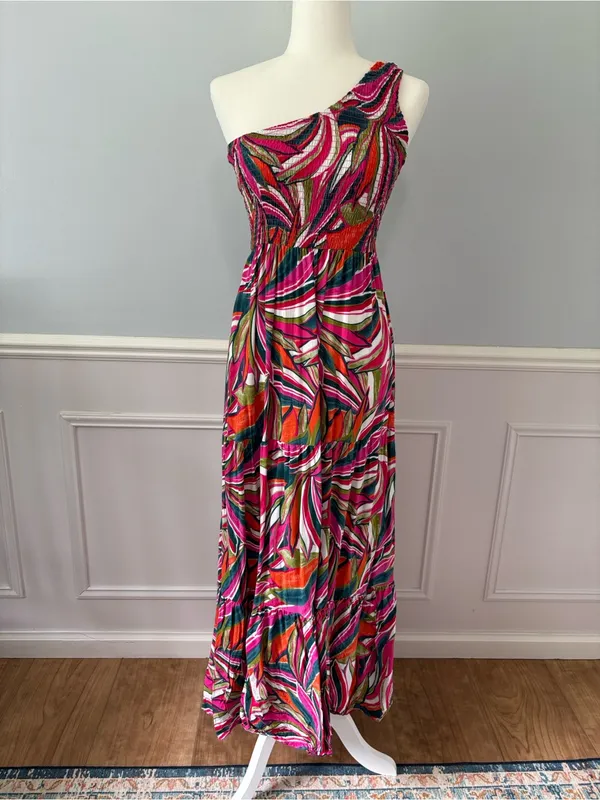 Abel the Label Anthropologie Kelissa Maxi Dress Small One Shoulder Colorful - Image 3