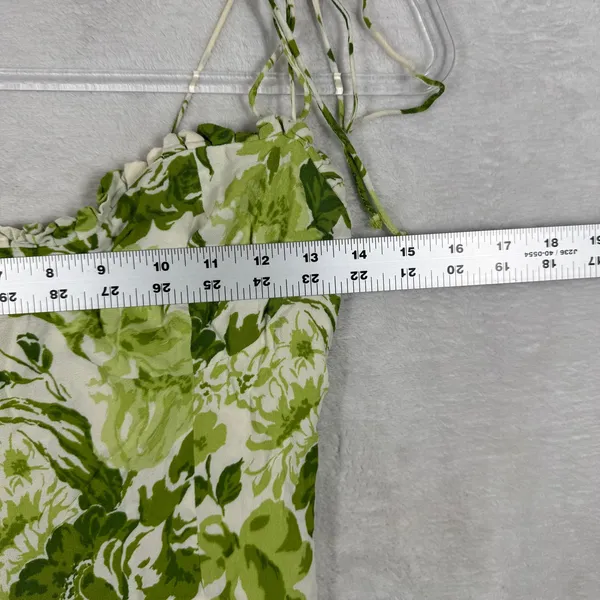 Reformation Green Floral‎ Tie Strap Smocked Back Viscose Cami Top Size 8 - Image 4