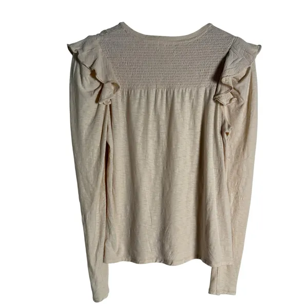 Nation LTD Dalila Victorian Crewneck Ruffled Slub Cotton Tee Antique Cream L - Image 6