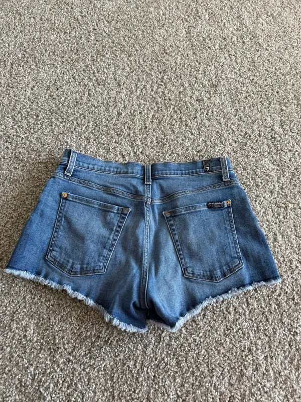 7 For All Mankind Blue Denim Cutoff Shorts with Raw Hem - Image 3