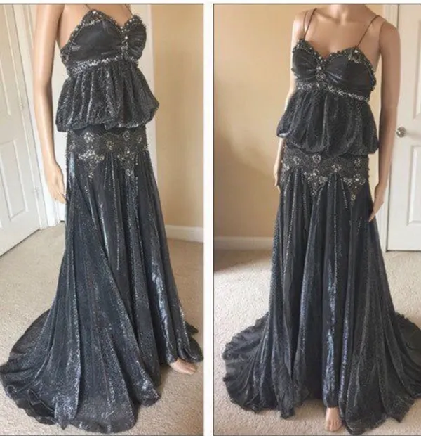 Elegant Black Beaded Peplum Evening Gown - Image 7
