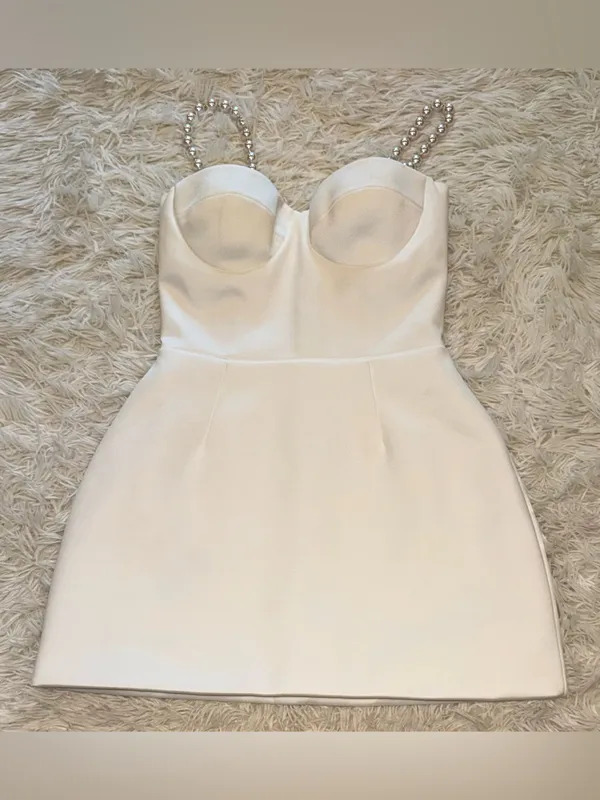 NEW NADINE MERABI Sia Crepe Tulip Cocktail White Minidress Sz 6 - Image 4