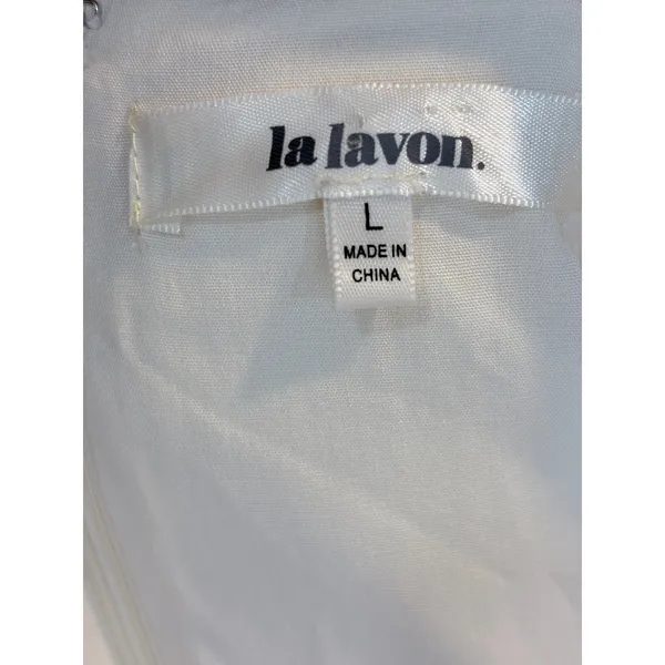 La Lavon Mini Dress Cream Embroidered Flutter‎ Sleeve Empire Waist Large L - Image 3
