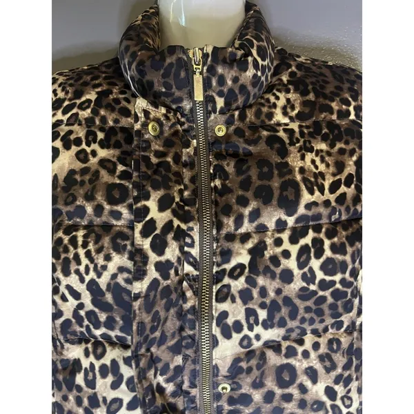Charter Club Vest Womens Petite Medium Brown Leopard Print Quilted Puffer Zip - Image 6