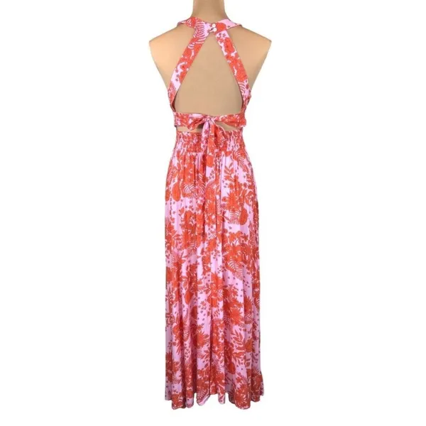 Anthropologie NWT Abel The Label ATL Rumi Candy Florals‎ Maxi Dress Halter Pink Orange S - Image 5