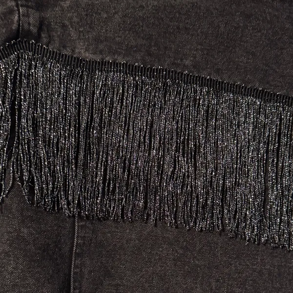 Chic Black Fringe Denim Jacket Size M - Image 5