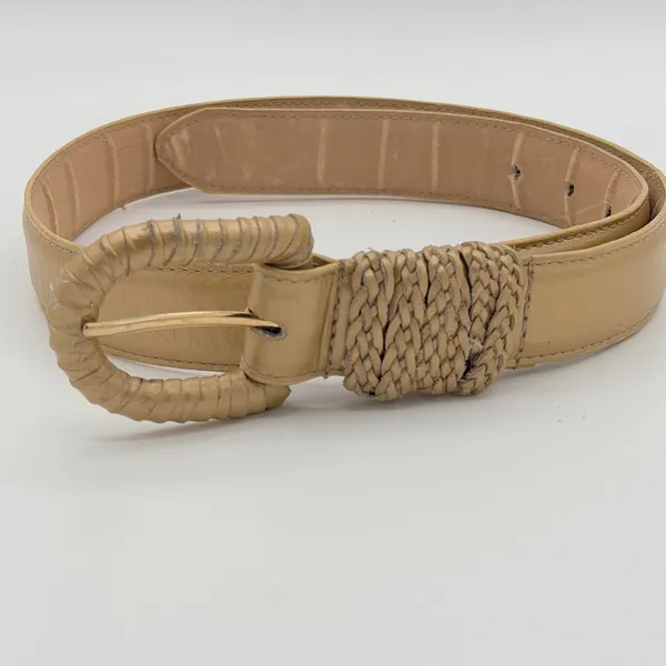 Ritz Size M Gold Leather Belt Braided Wrapped Buckle Boho Western 80s Style - Image 4