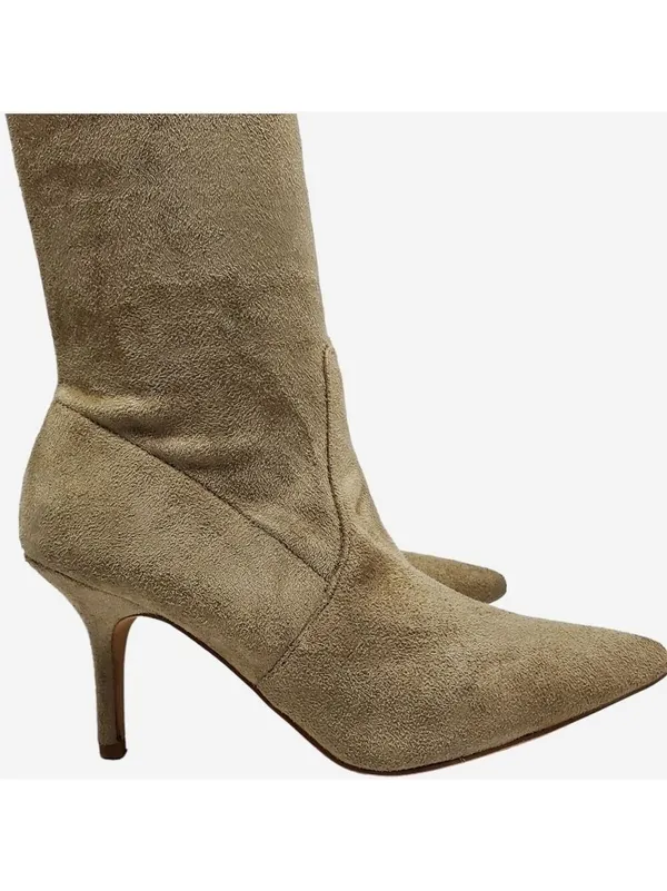 Suede Pointed Toe Over The Knees Thigh High Stretchy Heeled Boot - Image 13