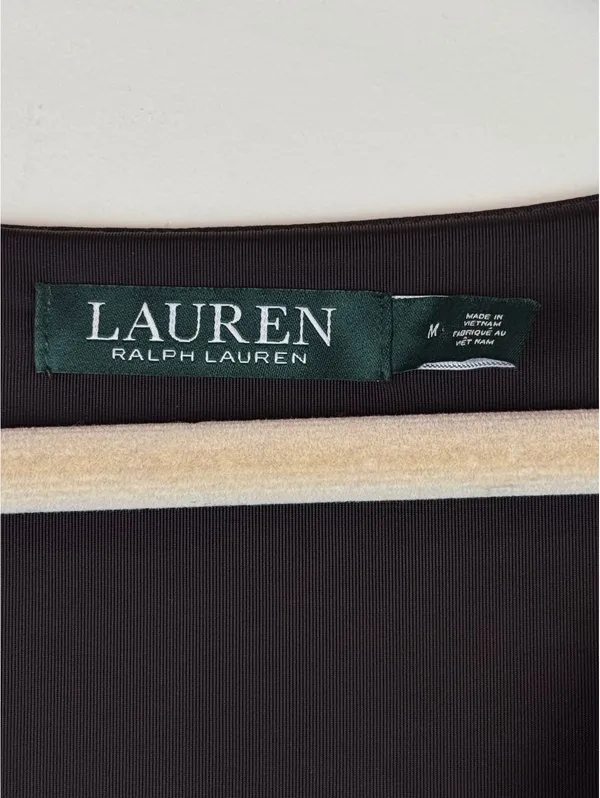 Lauren Ralph Lauren Chocolate Brown Draped Tie Side Asymmetrical Midi Dress M - Image 3