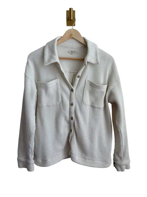 Madewell Waffle Knit Shirt Jacket Antique Cream Shacket Women's Medium NI105 - Image 5