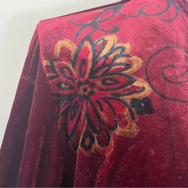 Clio Vintage Y2K Burgundy Velvet Floral Faux Wrap Top L - Image 7