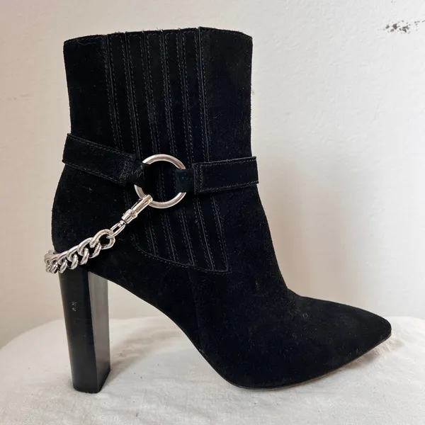 Paige London Black Suede Pointed Toe Heel Boots Chain Detail 9.5‎ - Image 6