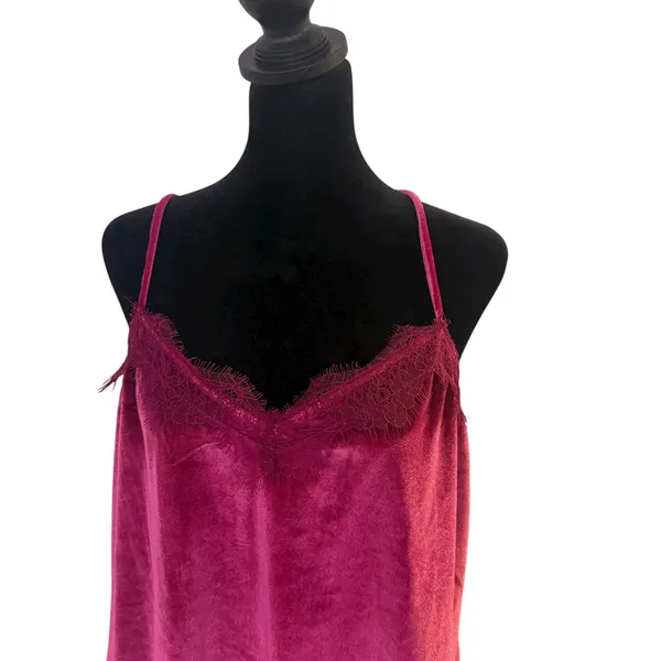 Whimsigoth Coquette Velvet Lace‎ Trim Cami Tank Top Womens L Pink Gothic - Image 6