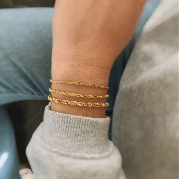 Gold Rope Chain bracelet 4mm Tan - Image 5