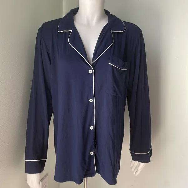 Eberjey Gisele Long Sleeve Navy Pajama Top - Image 4