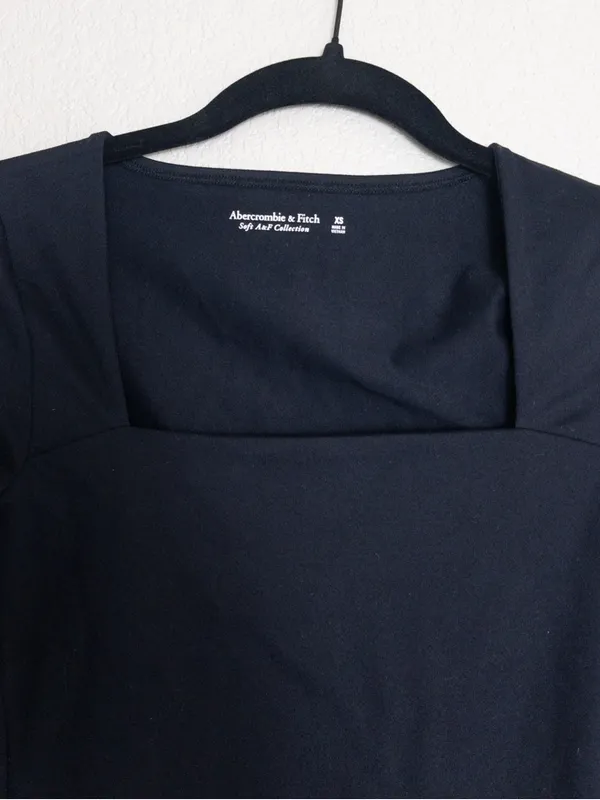 Abercrombie & Fitch Soft AF Long Sleeve Bodysuit XS Black Square Neck Thong - Image 5