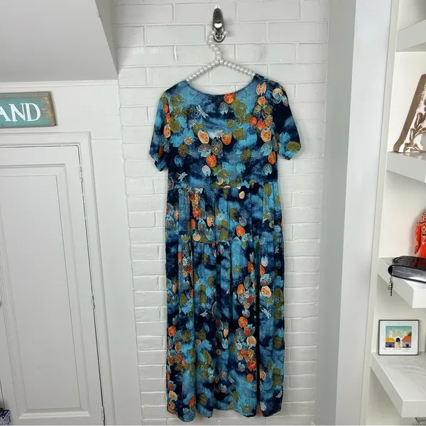 Lily Pad Dragonfly Patterned Maxi Dress Blue - Image 8