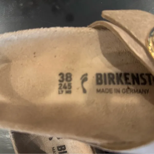 Birkenstock Tan Sandals with Gold Buckle - Image 2